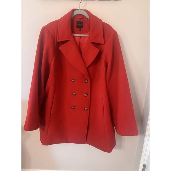 Lane Bryant Red Double Breasted Peacoat Sz 28 - Picture 1 of 14